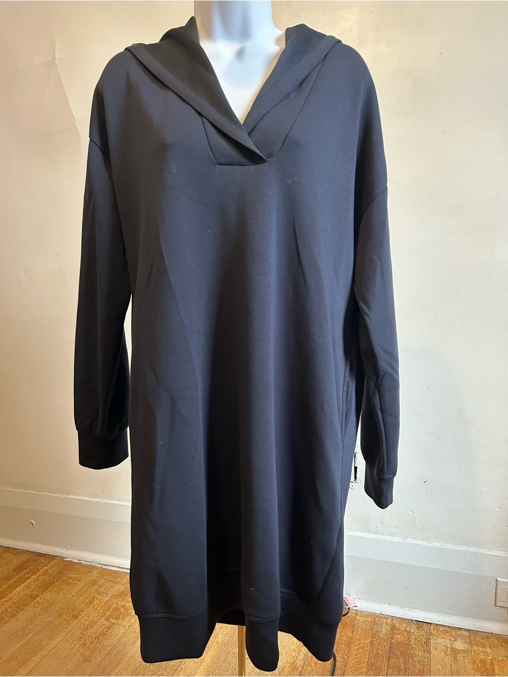 Reitmans Hyba V-Neck Hoodie Sweatshirt Dress Navy Pockets - Size M